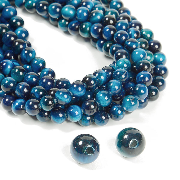 2.0mm Large Hole Blue Green Tiger's Eye Smooth Round Beads 6mm 8mm 10mm 15.5" Strand