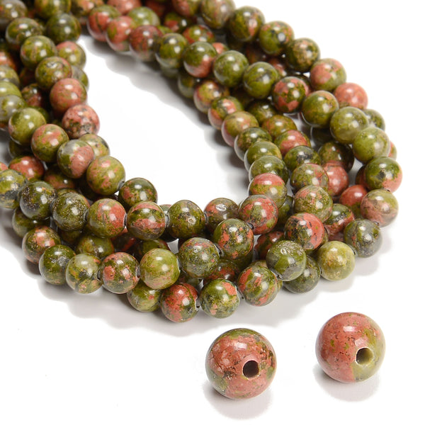 2.0mm Hole Unakite Smooth Round Beads 8mm 10mm 15.5" Strand