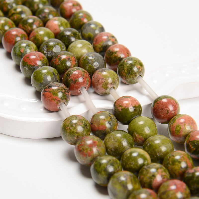 2.0mm Hole Unakite Smooth Round Beads 8mm 10mm 15.5" Strand