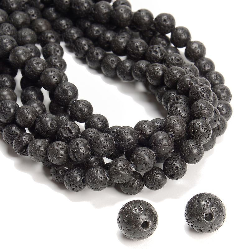 2.0mm Hole Black Lava Rock Stone Round Beads 6mm 8mm 10mm 12mm 15.5" Strand