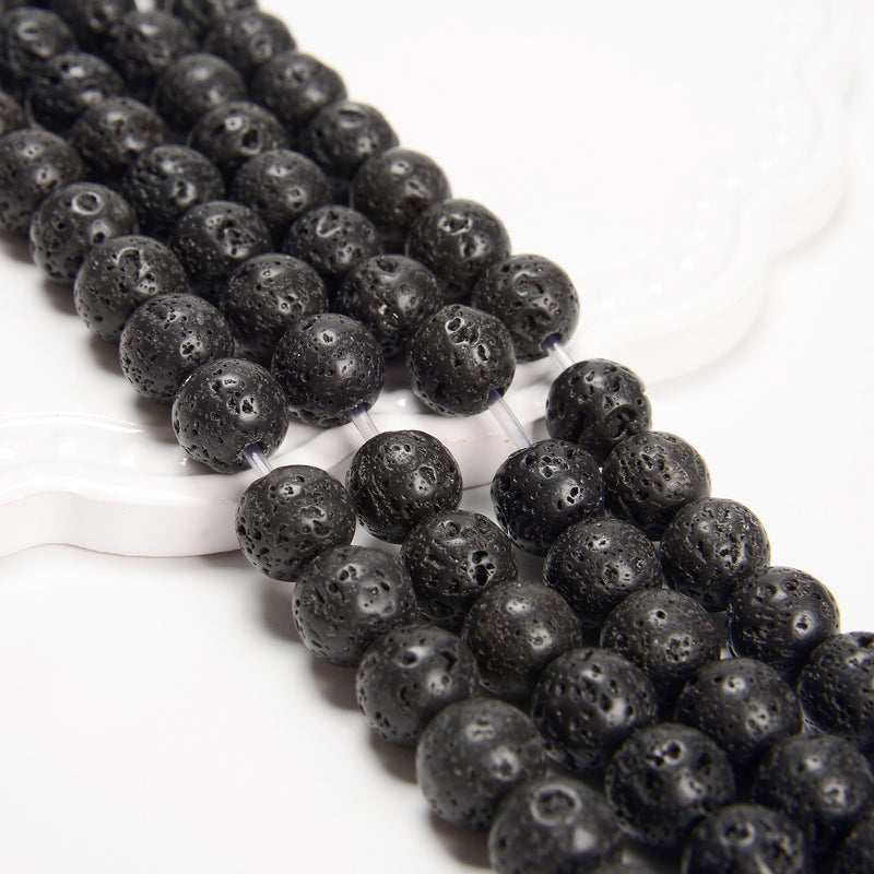 2.0mm Hole Black Lava Rock Stone Round Beads 6mm 8mm 10mm 12mm 15.5" Strand