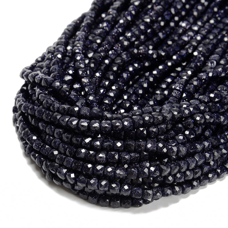 Blue Sandstone Faceted Cube Beads Size 4mm 15.5'' Strand
