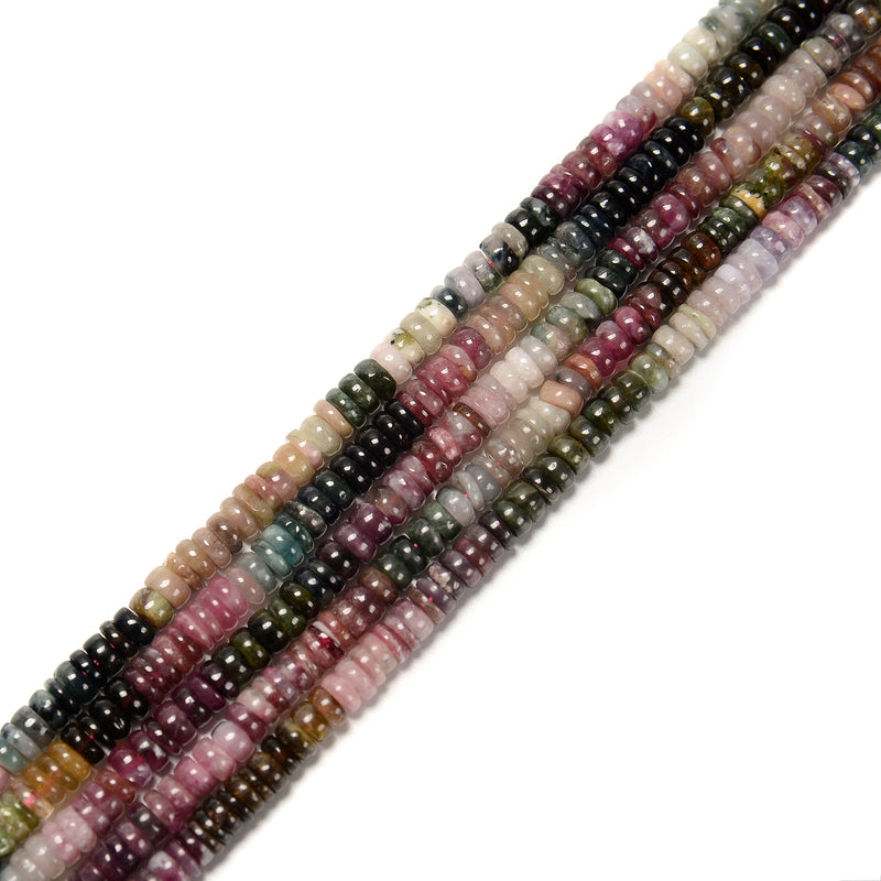 Natural Gradient Tourmaline Smooth Rondelle Beads Size 3x5mm 4x6mm 15.5''Strand