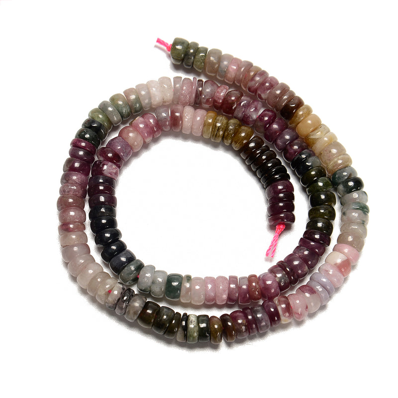 Natural Gradient Tourmaline Smooth Rondelle Beads Size 3x5mm 4x6mm 15.5''Strand