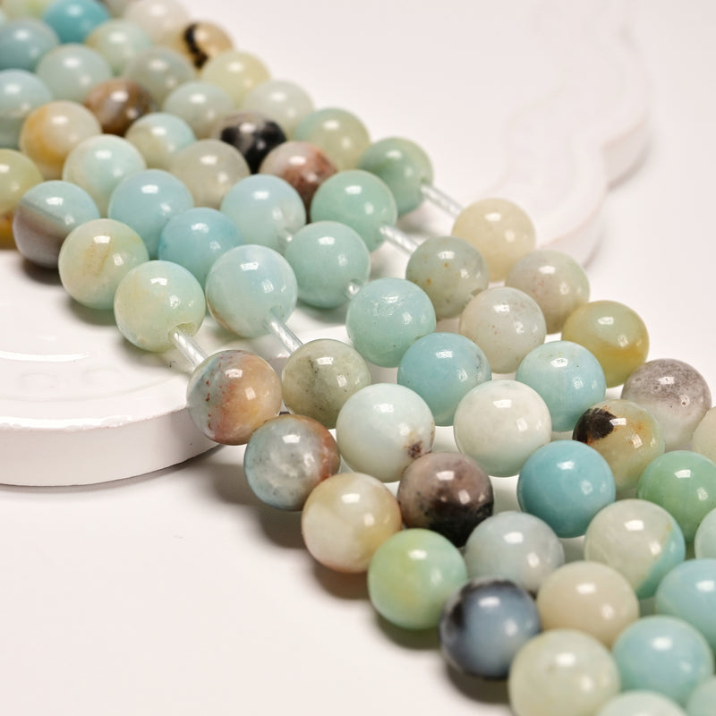 2.0mm Large Hole Multi-Color Amazonite Smooth Round Beads 6mm 8mm 10mm 12mm 15.5" strand