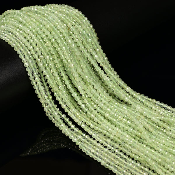 Natural Prehnite Faceted Round Beads Size 2mm 3mm 4mm 15.5" Strand