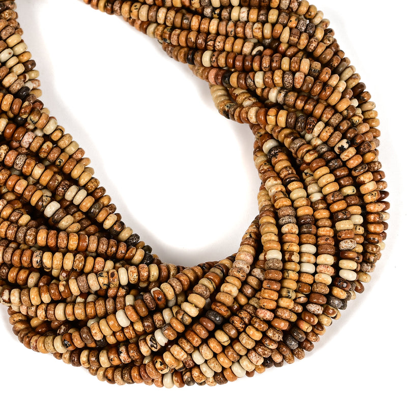 Natural Picture Jasper Smooth Rondelle Beads Size 2x4.5mm 15.5'' Strand
