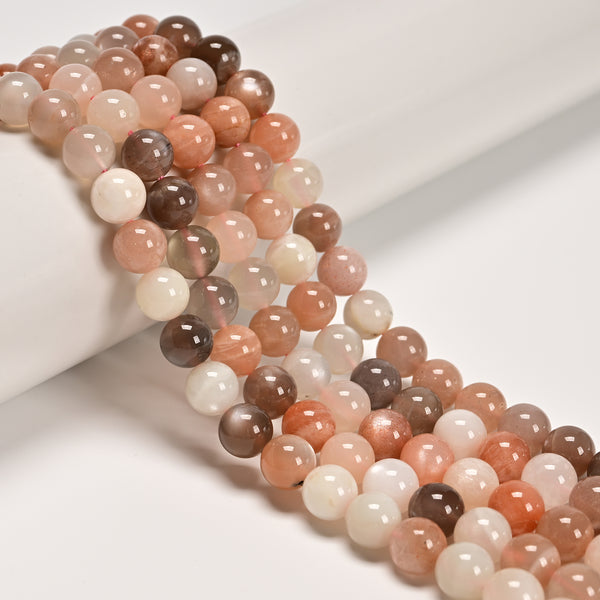 Multi-Color Peach Moonstone Smooth Round Beads 5mm 6mm 8mm 10mm 12mm 15.5'' Strand