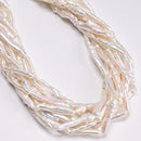 Hight Luster White Fresh Water Biwa Pearl Flat Stick Beads Size 4-6x18-25mm 15.5'' Strand