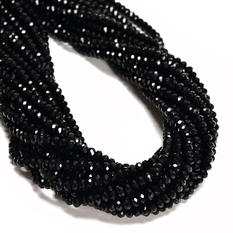 Black Onyx Faceted Rondelle Beads Size 3x4mm 15.5" Strand