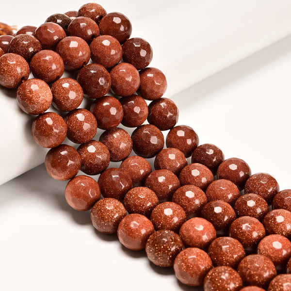 Sand Goldstone Faceted Round Beads 6mm 8mm 10mm 15.5" Strand