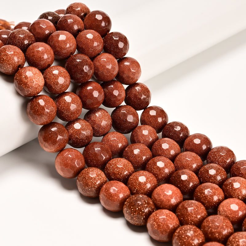 Sand Goldstone Faceted Round Beads 6mm 8mm 10mm 15.5" Strand