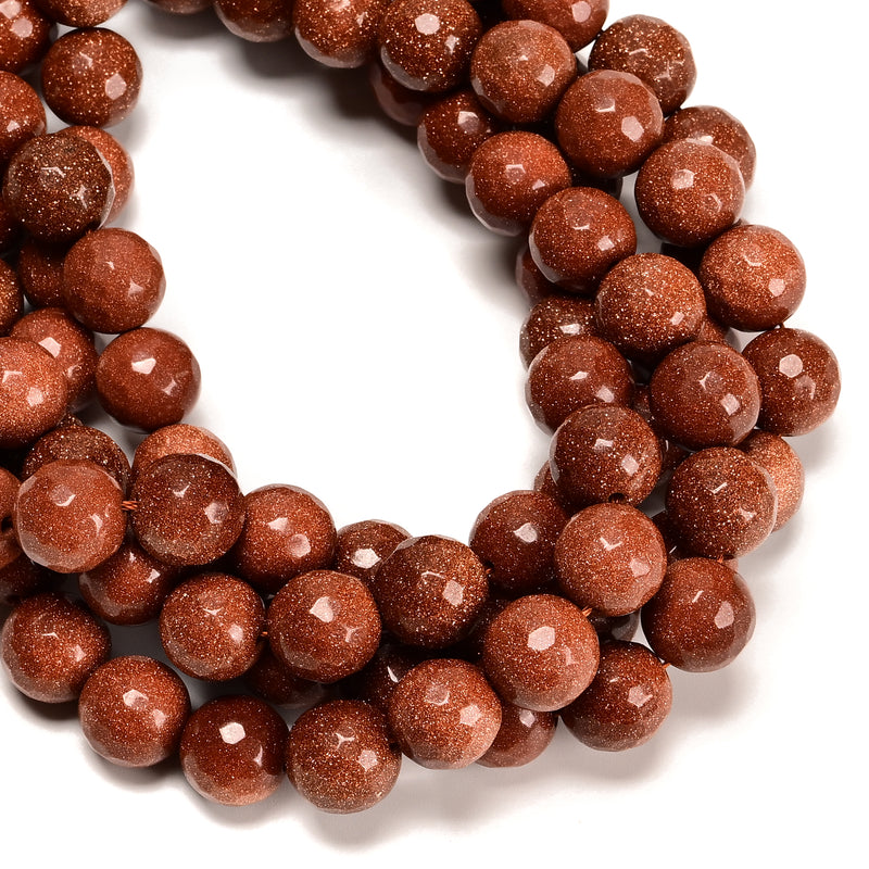 Sand Goldstone Faceted Round Beads 6mm 8mm 10mm 15.5" Strand