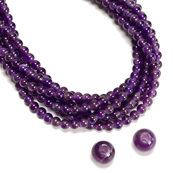 2.0mm Large Hole Amethyst Smooth Round Beads 8mm 10mm 15.5" Strand