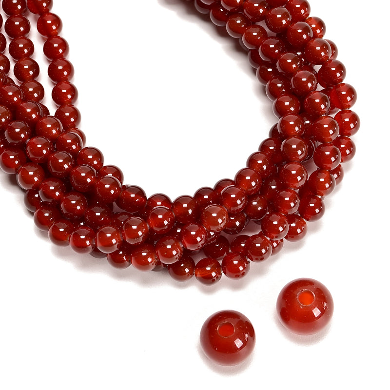 2.0mm Large Hole Red Agate Carnelian Smooth Round Beads 6mm 8mm 10mm 15.5" Strand