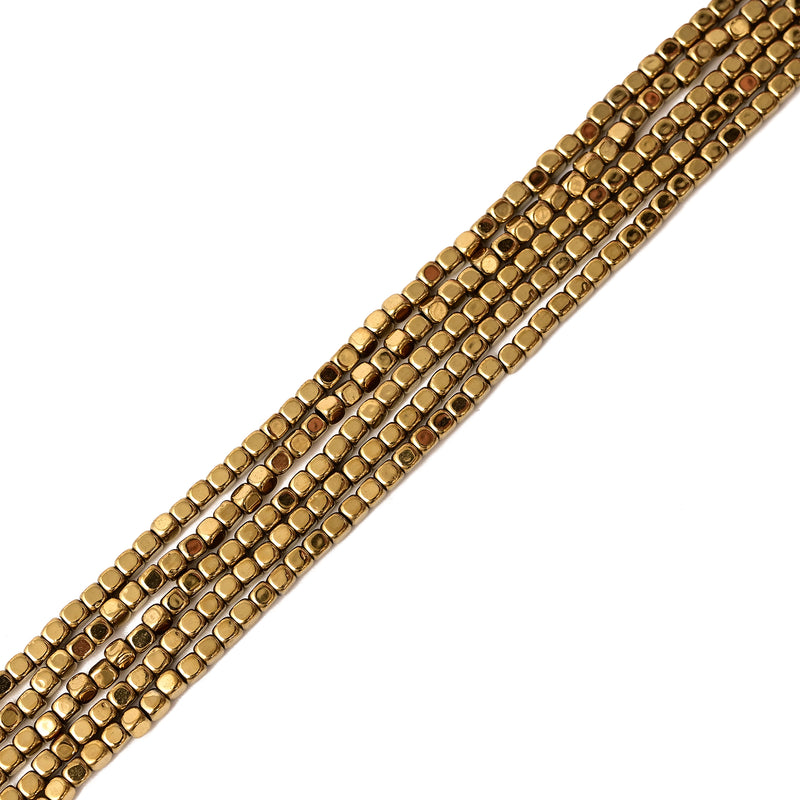 Gray/Gold/Silver/Copper Plated Hematite Smooth Dice Cube Beads 2x2mm 15.5" Strand