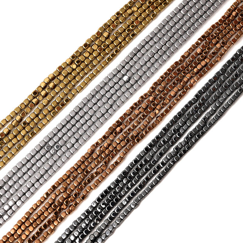 Gray/Gold/Silver/Copper Plated Hematite Smooth Dice Cube Beads 2x2mm 15.5" Strand