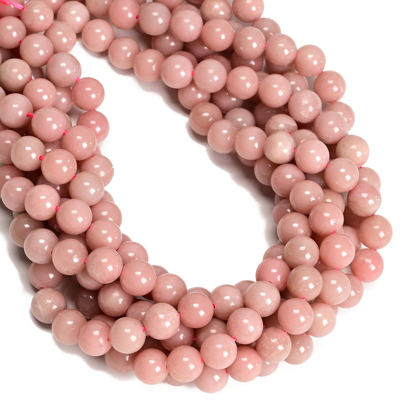 Natural Pink Opal Smooth Round Beads Size 6mm 8mm 10mm 15.5 '' Strand