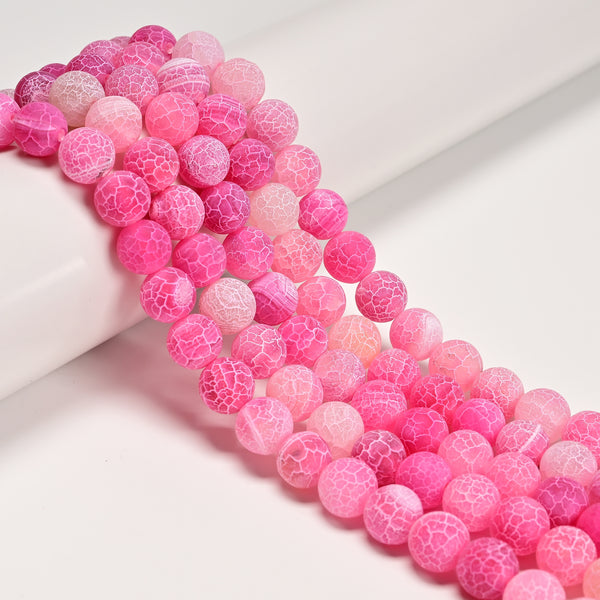 Pink Fire Agate Crackled Matte Round Beads 4mm 6mm 8mm 10mm 12mm 15.5" Strand