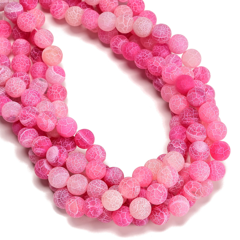 Pink Fire Agate Crackled Matte Round Beads 4mm 6mm 8mm 10mm 12mm 15.5" Strand