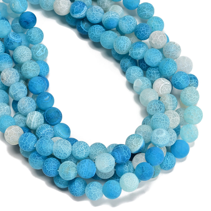 Light Blue Fire Agate Crackled Matte Round Beads 4mm -12mm 15.5" Strand