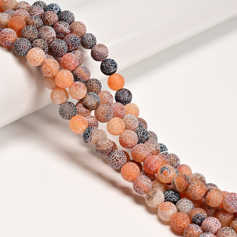 Black Red Fire Agate Crackled Matte Round Beads 4mm 6mm 8mm 10mm 12mm 15.5" Strand