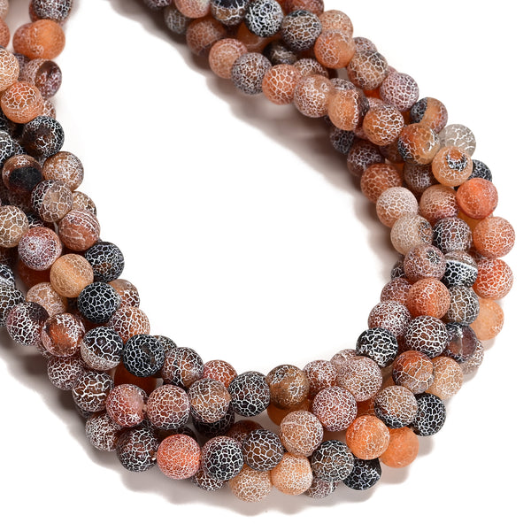Black Red Fire Agate Crackled Matte Round Beads 4mm 6mm 8mm 10mm 12mm 15.5" Strand