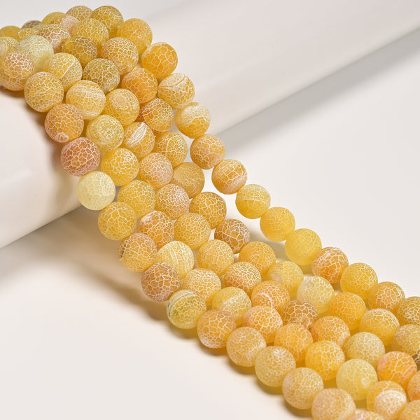 Yellow Fire Agate Crackled Matte Round Beads 4mm 6mm 8mm 10mm 12mm 15.5" Strand