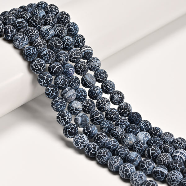 Black Fire Agate Crackled Matte Round Beads 4mm 6mm 8mm 10mm 12mm 15.5" Strand