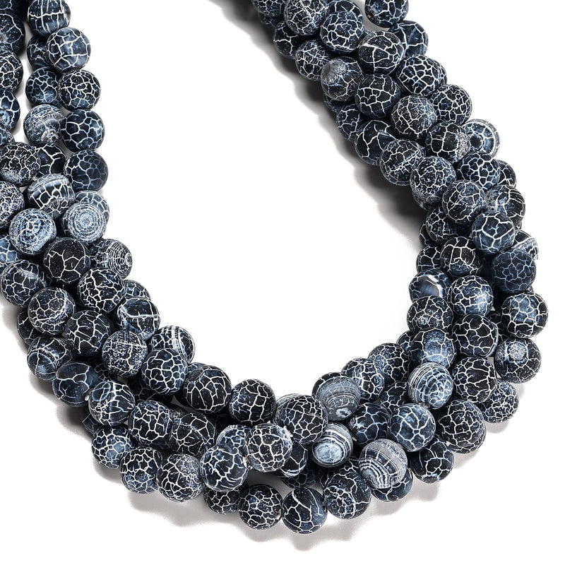 Black Fire Agate Crackled Matte Round Beads 4mm 6mm 8mm 10mm 12mm 15.5" Strand
