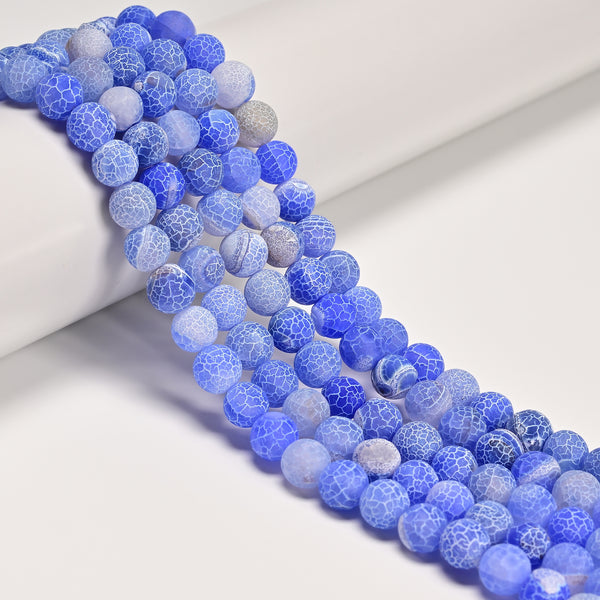 Blue Fire Agate Crackled Matte Round Beads 4mm 6mm 8mm 10mm 12mm 15.5" Strand