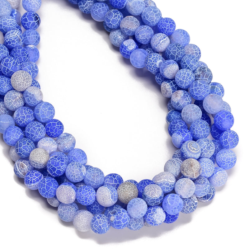 Blue Fire Agate Crackled Matte Round Beads 4mm 6mm 8mm 10mm 12mm 15.5" Strand