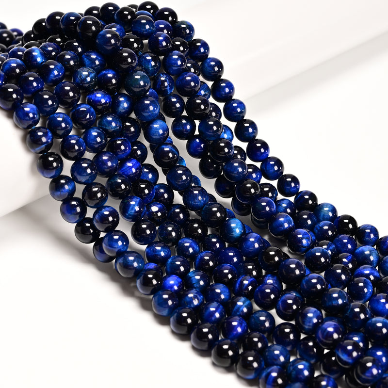 Blue Tiger's Eye Smooth Round Beads 4mm 6mm 8mm 10mm 12mm 15.5" Strand
