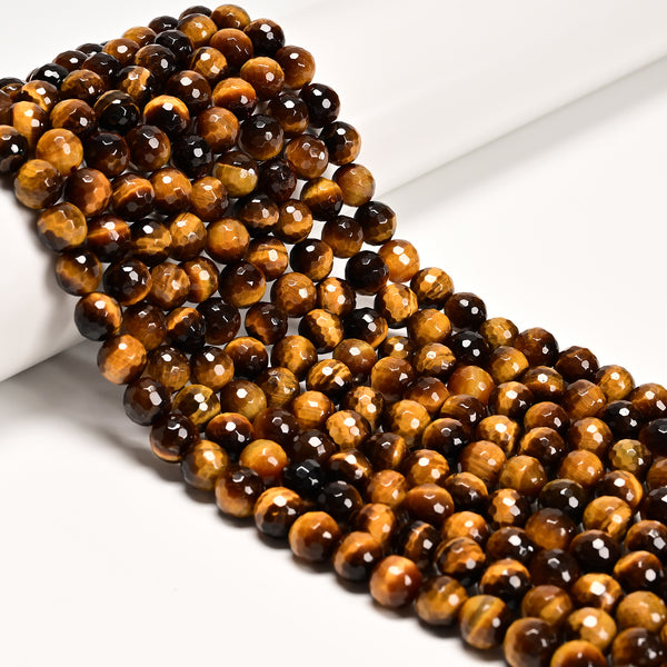 Yellow Tiger's Eye Faceted Round Beads 4mm 6mm 8mm 10mm 12mm 15.5" Strand