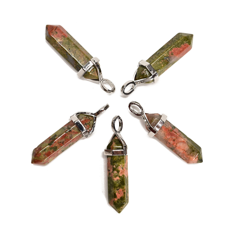 Unakite Pendulum Pendant Healing Point Size 40x8mm Silver Leather Cord