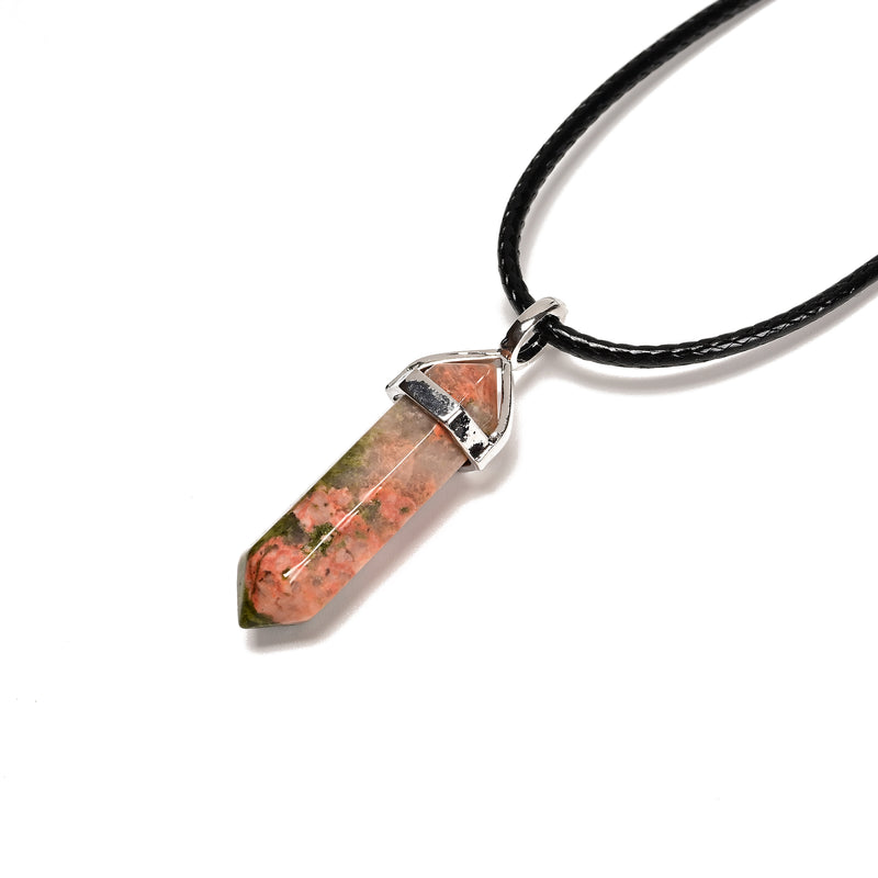 Unakite Pendulum Pendant Healing Point Size 40x8mm Silver Leather Cord