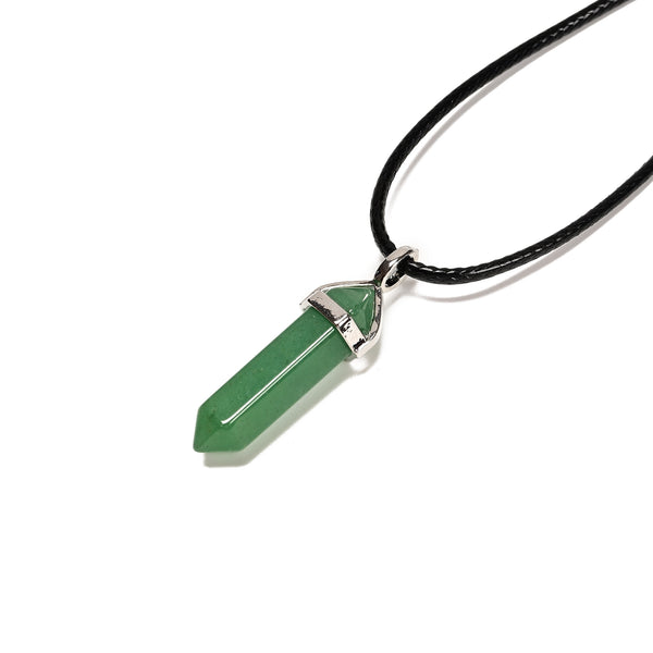 Green Aventurine Pendulum Pendant Healing Point Size 40x8mm with Silver Leather Cord