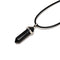 Black Obsidian Pendulum Pendant Healing Point Size 40x8mm Silver Leather Cord