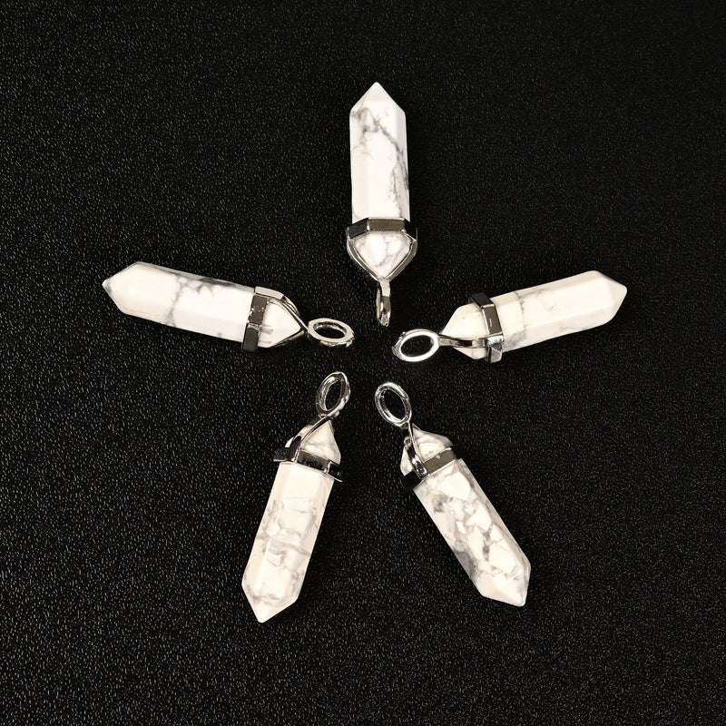Howlite Pendulum Pendant Healing Point Size 40x8mm Silver Leather Cord