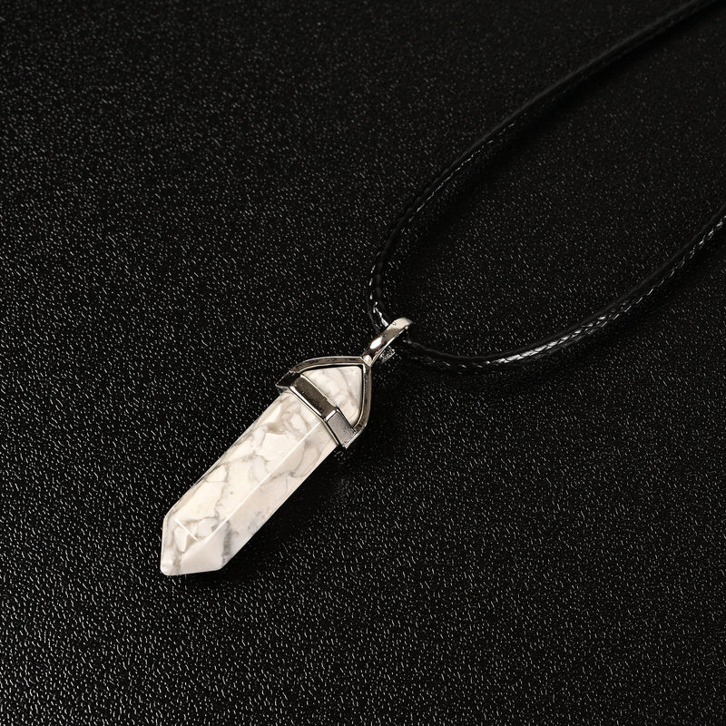 Howlite Pendulum Pendant Healing Point Size 40x8mm Silver Leather Cord