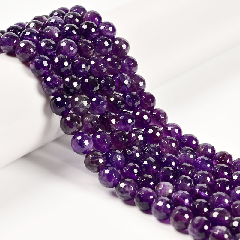 2.0mm Large Hole Amethyst Faceted Round Beads Size 8mm 10mm 15.5" Strand