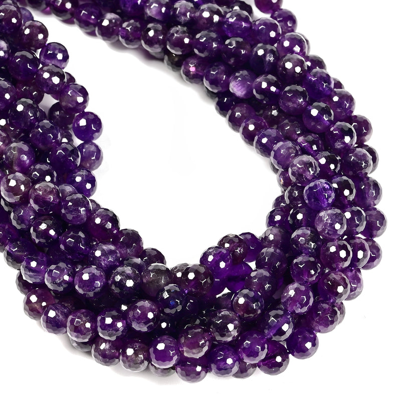 2.0mm Large Hole Amethyst Faceted Round Beads Size 8mm 10mm 15.5" Strand