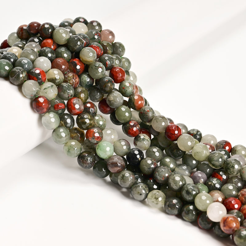 African Bloodstone Faceted Round Beads 6mm 8mm 10mm 15.5" Strand