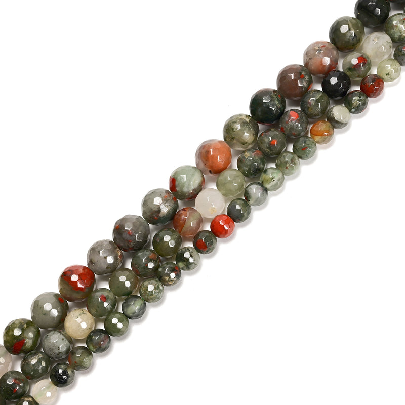 African Bloodstone Faceted Round Beads 6mm 8mm 10mm 15.5" Strand