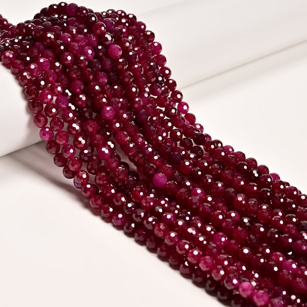 Natural Grade AA Ruby Micro Faceted Round Beads Size 6mm 15.5'' Strand