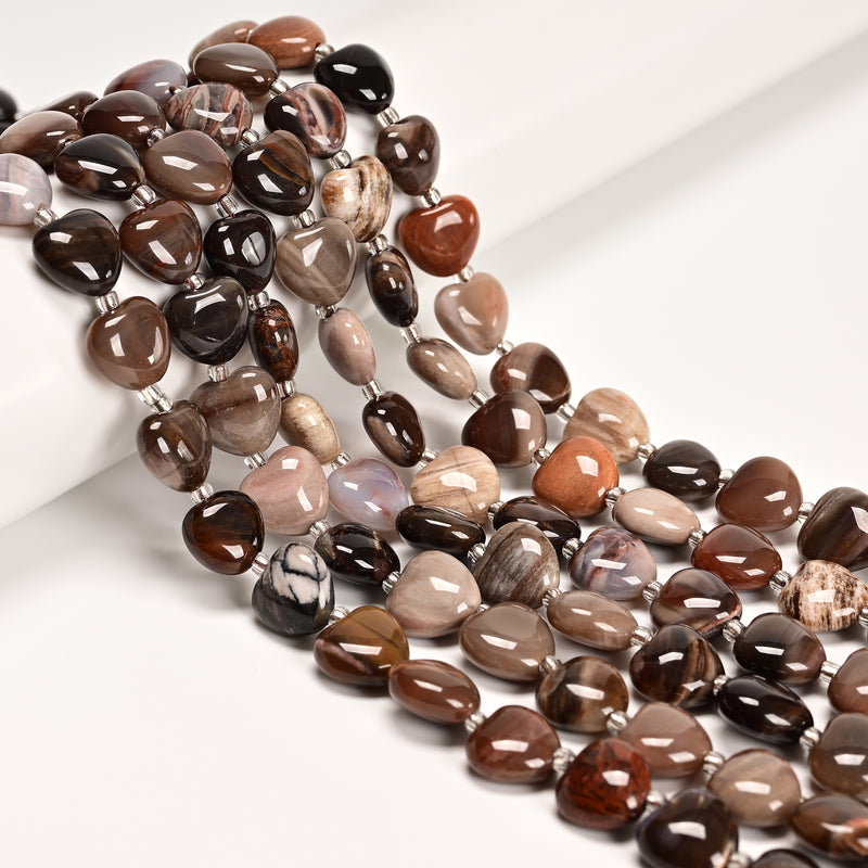 Natural Petrified Wood Heart Shape Beads Size 12mm 15.5'' Strand