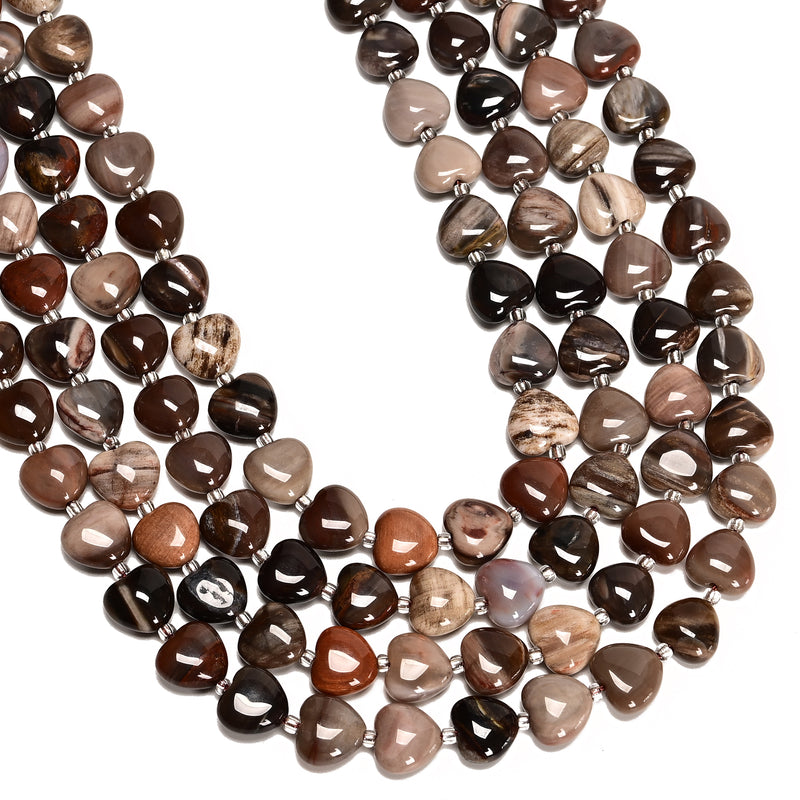 Natural Petrified Wood Heart Shape Beads Size 12mm 15.5'' Strand