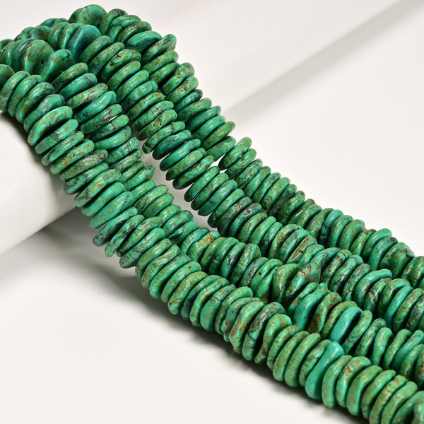 Dark Green Magnesite Turquoise Graduated Slice Discs Beads 10-16mm 15.5'' Strand