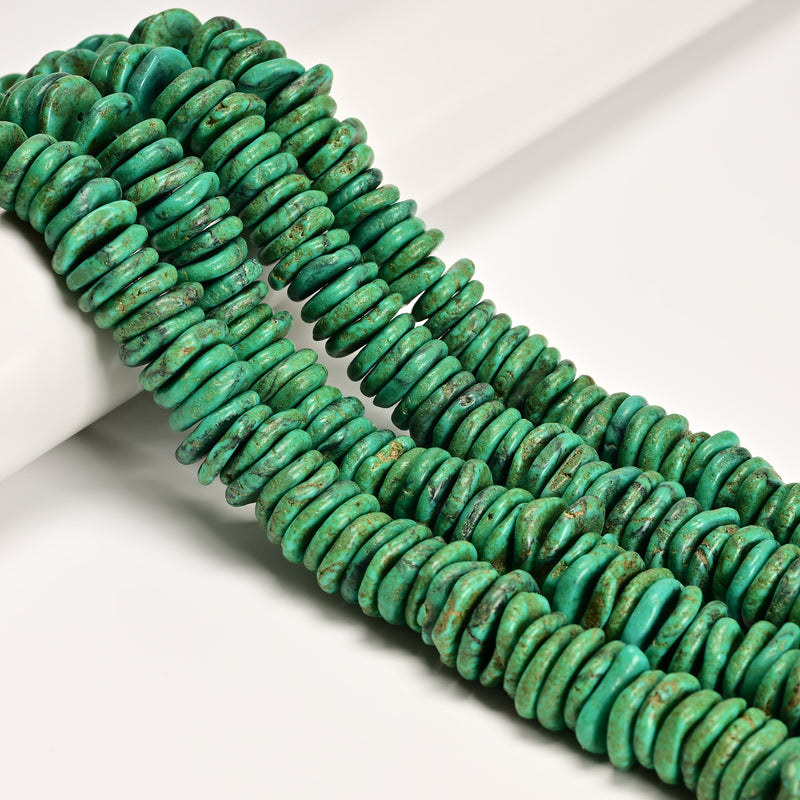 Dark Green Magnesite Turquoise Graduated Slice Discs Beads 10-16mm 15.5'' Strand