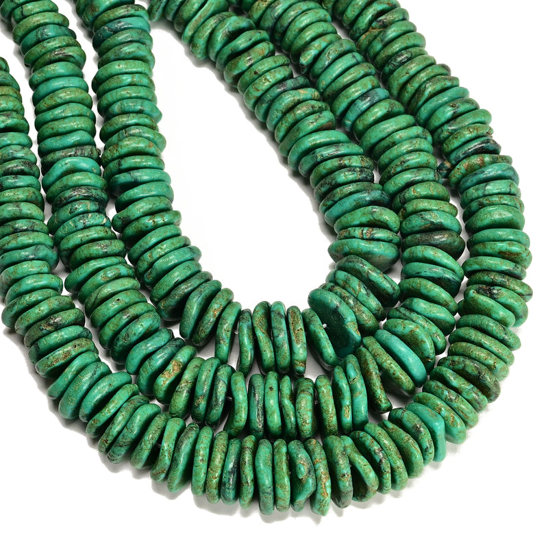 Dark Green Magnesite Turquoise Graduated Slice Discs Beads 10-16mm 15.5'' Strand